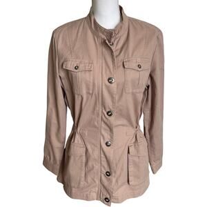 Coldwater Creek Jacket Medium Mauve PInk Cotton Drawstring Utility Zip Buttons